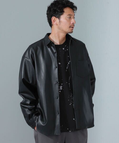 B:MING by BEAMS Wide-Fit Faux Leather Long-Sleeve Shirt ワイドフィット フェイクレザーシャツ 長袖シャツ 近年モデル 定価11000円