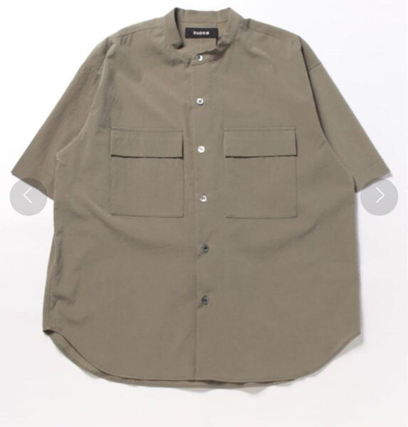 美品 ZUCCa S Micro Air Hole 半袖バンドカラーシャツ ワイドシルエット カーキ Excellent Short Sleeve Band Collar Shirt Wide Fit Khaki