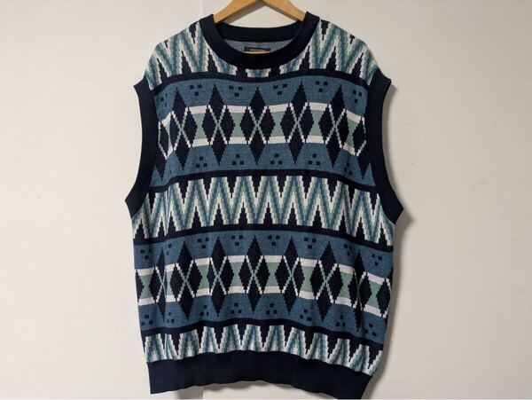 BACK NUMBER All-Over Pattern Loose Fit Knit Vest 総柄 ルーズフィット ニットベスト L バックナンバー ライトオン right on