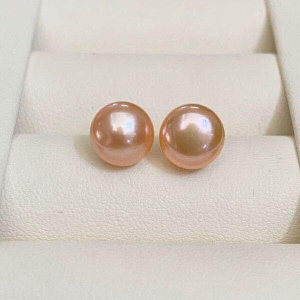 発色抜群 天然真珠 パールピアス ピンク アレルギー対応 9.5-9mm