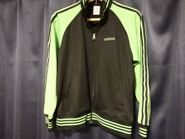 万国旗タグ アディダス トラックジャケット adidas L 古着 ジャージ グリーン × ブラック ユニセックス 90s - 00s ATP 風 襟無 レアカラー