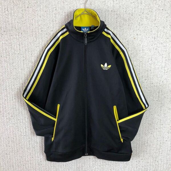 【好配色】adidasジャージ ファイヤーバード マルチカラー 黒黄白y2k Lサイズ アディダス トラックジャケット ブラック イエロー