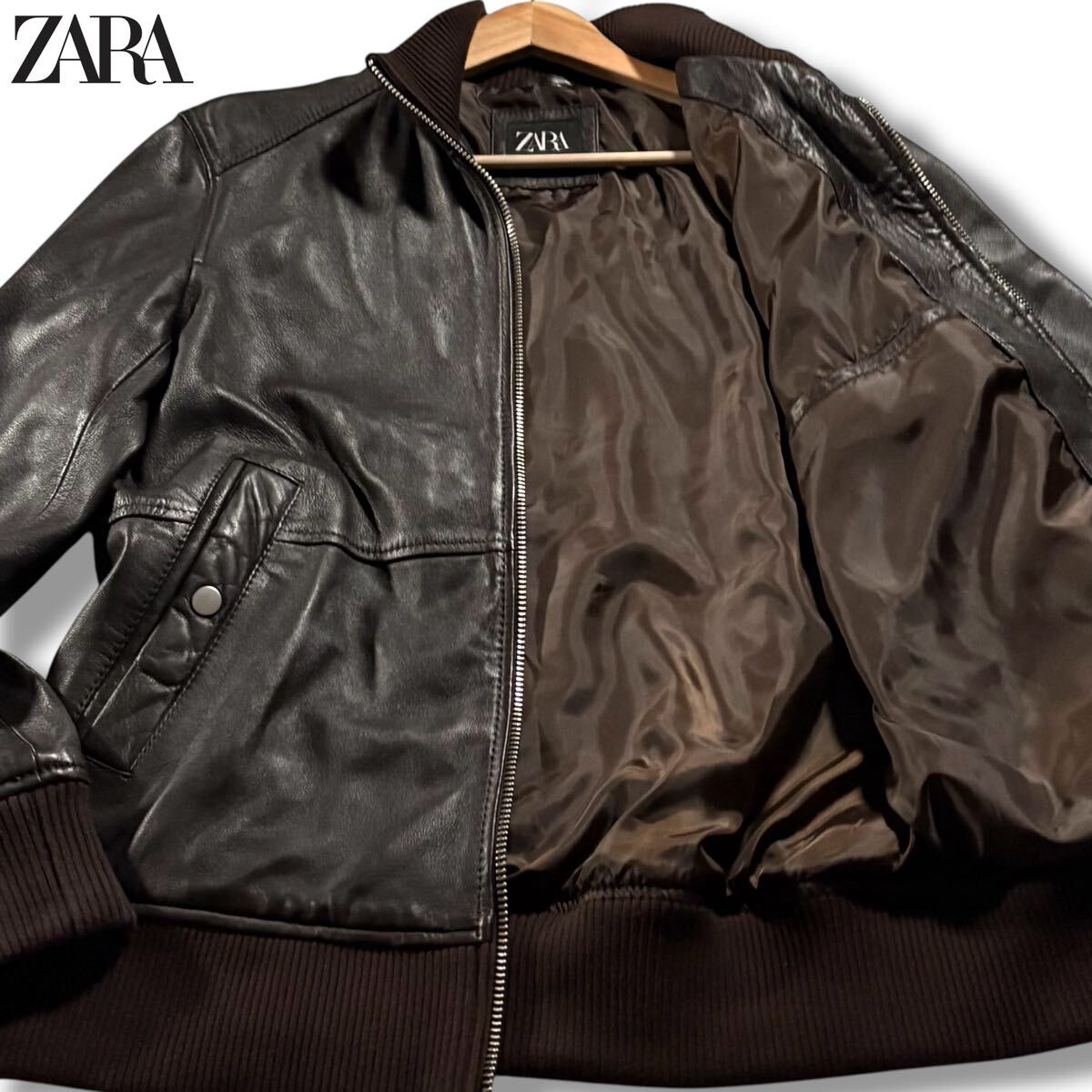ZARA ザラ シングルライダースジャケット Lサイズ 42 未使用級極美品 最終値下げ 超希少 新品 ZARA 本革 レザー ライダース