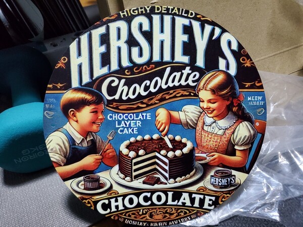 ラスト1点│HERSHEY'S│ハーシーズ│円形レトロブリキ看板│ヴィンテージメタルサイン│チョコレート│お菓子│アメリカン海外雑貨