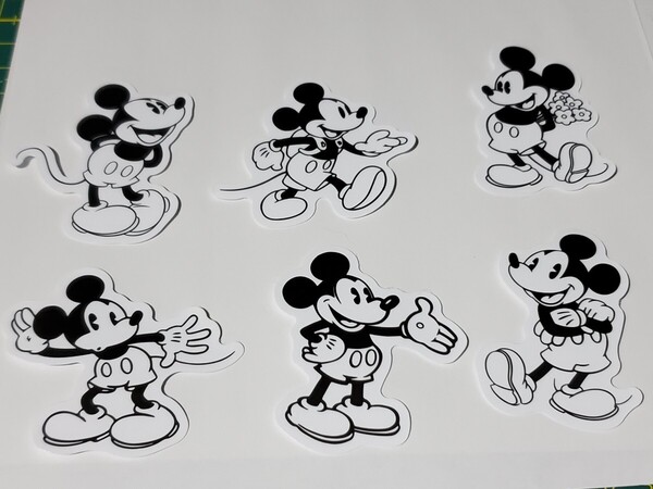激安6枚セット│ミッキーマウス│ディズニー│モノクロステッカーセット②│アニメ│アメリカン海外雑貨│インポート品