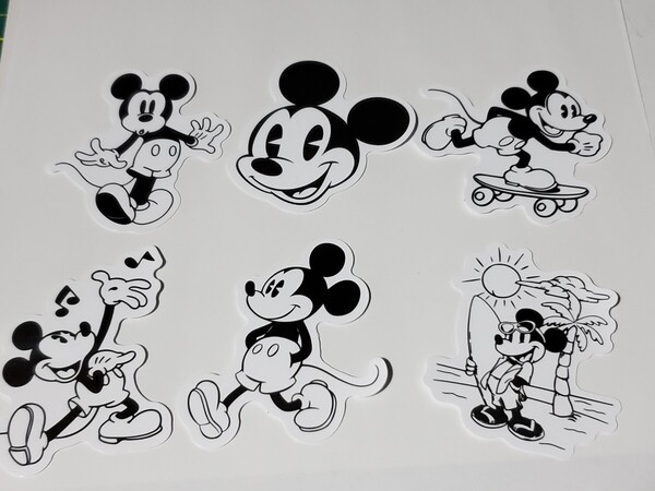 激安6枚セット│ミッキーマウス│ディズニー│モノクロステッカーセット③│アニメ│アメリカン海外雑貨│インポート品