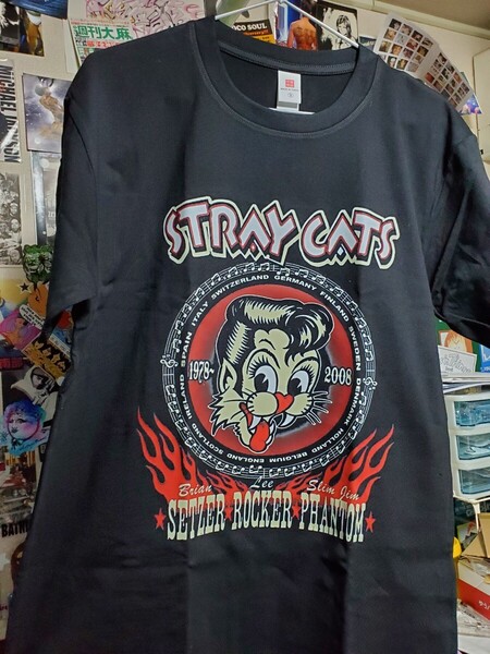 新品│1点のみ│ストレイ・キャッツ│輸入Tシャツ│海外インポート品│サイズL│ブラック│黒│ロック│ロカビリー