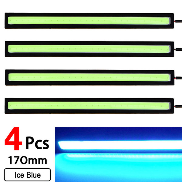 ★ 4本セット ★ LED デイライト バーライト 12V COB 全面発光 (アイスブルー) ★ 17㎝ 両面テープ付き 防水 ★