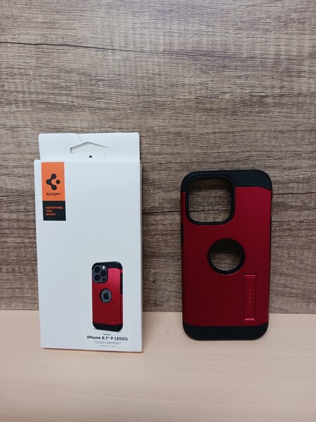 y020621k Spigen iPhone13Proケース 衝撃吸収 おしゃれ 3層構造 スタンド付き カメラ保護 傷防止 レッド