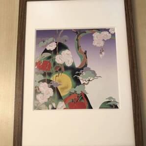 kj ★額装品★ 岡田嘉夫 満月 山 貴重イラスト A4サイズ額入り ポスター風デザイン 風景画