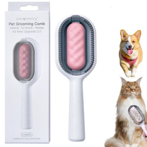 犬ブラシ 猫ブラシ ペットブラシ 水タンク付き 毛取り ワンプッシュ式 ワンマッサージブラシ 痛くない お手入れ 丸洗い可能 コーミング