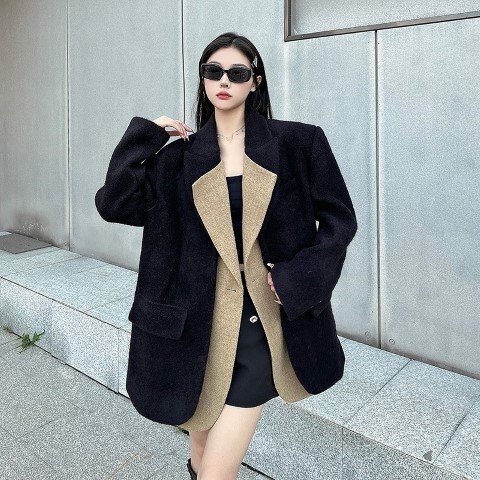 ジャケット ブレザー コート アウター 羽織 長袖 シンプル カジュアル ゆったり レディース L ブラック