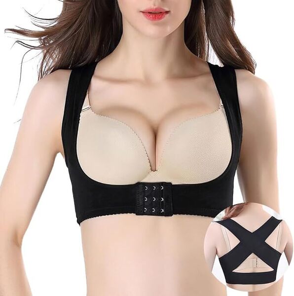 猫背ベルト レディース コルセット X型強力加圧・美胸美姿勢・バストアップ 姿勢ベルト 谷間できる・脇肉スッキ 女性用 ブラック I307