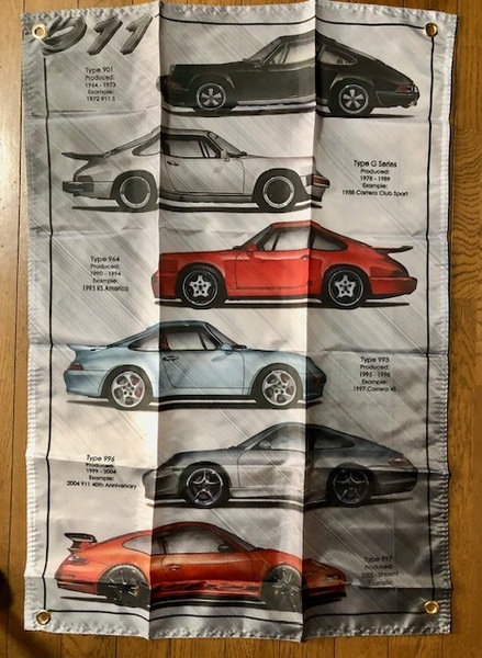 歴代911 ポルシェロゴ 通常サイズ タペストリー フラッグ 送料サービス 930 997 992 GT3