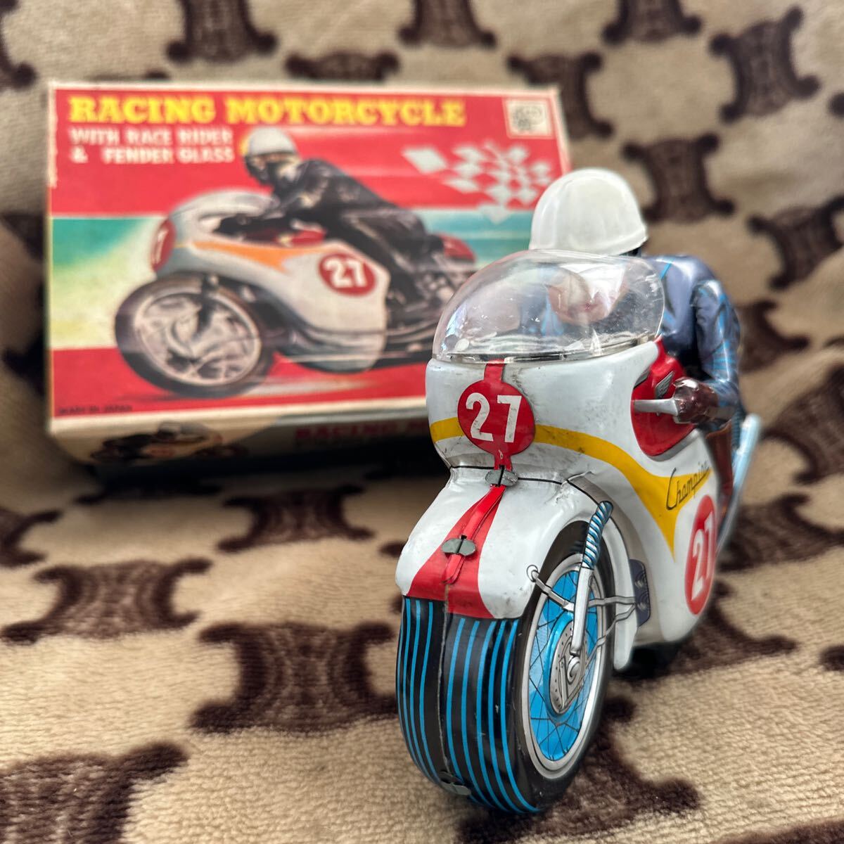 ブリキ バイク 昭和レトロ 当時物 RACING MOTORCYCLE 約20センチ ブリキ バイク 昭和レトロ 当時物 RACING MOTORCYCLE 約20センチ