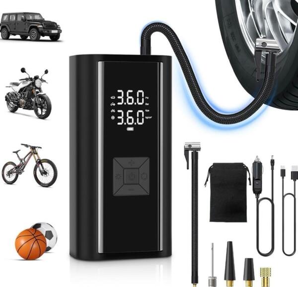 電動空気入れ 充電式 4000mAh 最大圧力150PSI 空気圧指定可 設定値に自動停止 コードレス タイヤエアーポンプ 小型軽量エアコンプレッサー
