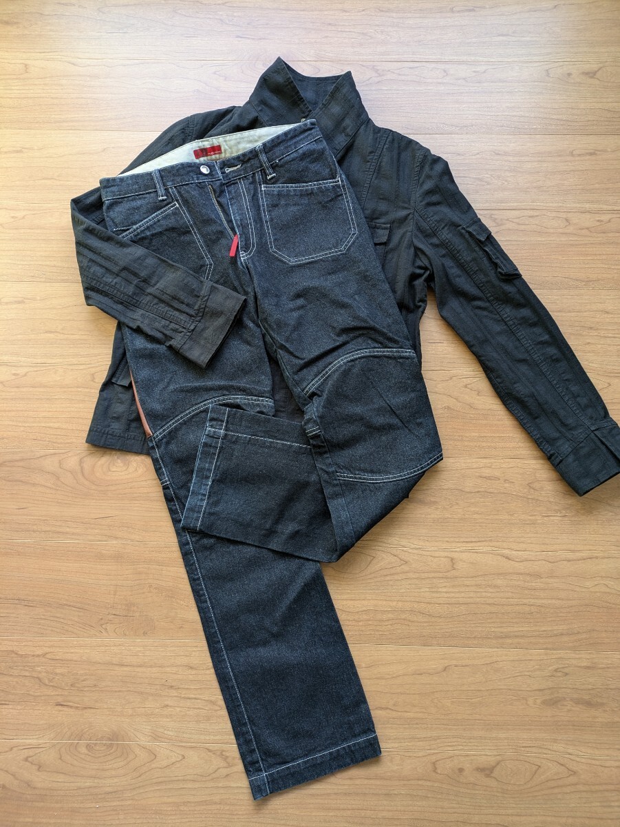 291295=homme サイズⅢ ジャケット 黒 ブラック 291295=homme デニムパンツ インディゴブルー ジャケット&デニムパンツセット