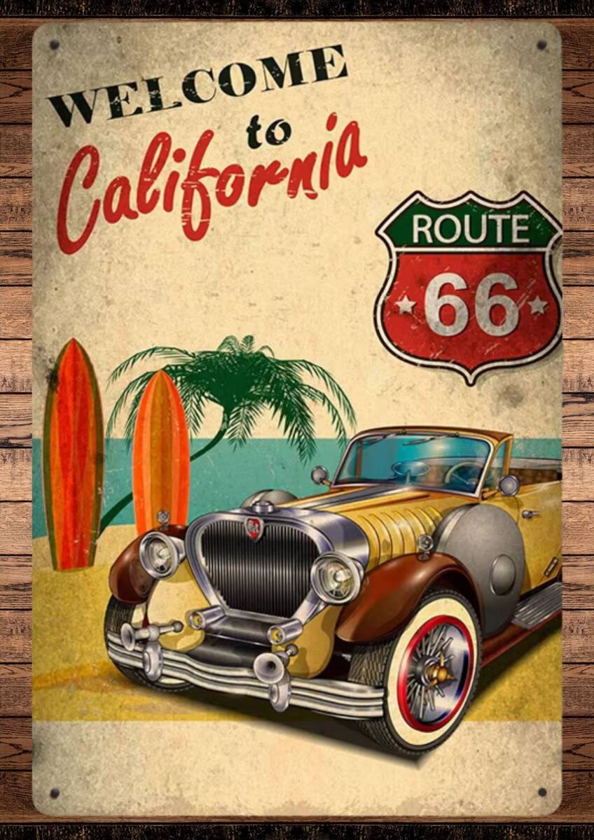 カリフォルニア ルート66 まとめ購入OK!!なんと60cm!! 当店だけのオリジナルサイズ!! 大型メタル看板■アメリカン・ガレージ■新品看板