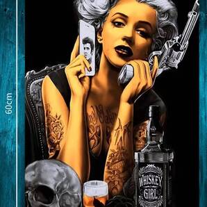 タトゥー・マリリンモンロー × ウイスキーガール★メタル看板★アメリカン・ガレージ★新品