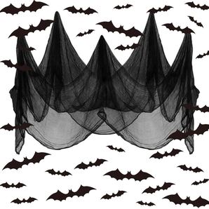 ハロウィン飾り カーテン クモの巣 装飾 コウモリ 黒 幕 2.15×5m