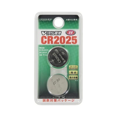 ★国内匿配★2個入り CR2025 リチウム電池 オーム電機 ボタン 3V