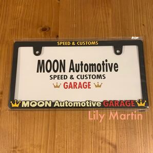 1枚のみ 送料込み 新基準全面適用 Raised MOON Garage ロゴ スリム ライセンスフレーム ナンバーフレーム MOONEYES ムーンアイズ ガレージ