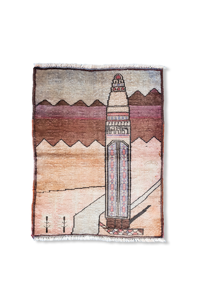 104 x 83cm 90s CITYSCAPE RUG by Taymani トライバルラグ アフガンラグ タイマニ バルーチ アート ラグ 手織り 絨毯