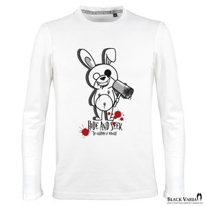 7#crztm020ls-wh BLACK VARIA ホラーキラーウサギ オリジナル 綿100% クルーネック丸首長袖Tシャツ 細身 メンズ(ホワイト白) XXXL メール