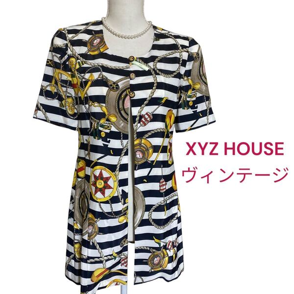 美品 XYZ HOUSE ヴィンテージ マリン柄 ブラウス シャツ ジャケット エックスワイジーハウス 9号、M
