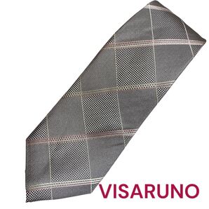 美品 ビサルノ グレーシルバー×ピンク シルク ネクタイ 39 VISARUNO