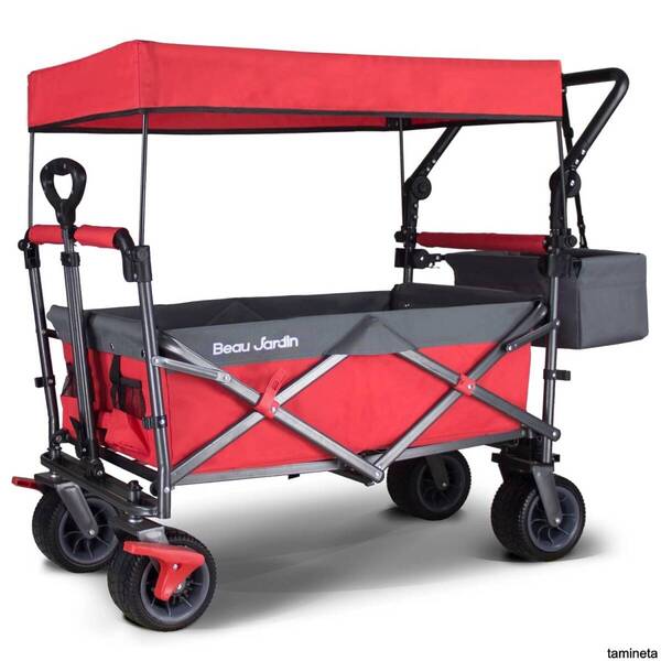 折りたたみ式全地形ガーデン車両 レッド/グレー 100L 最大負荷120kg 屋外キャンプカート 簡単な組み立てに丈夫で扱いやすい余裕の収納力