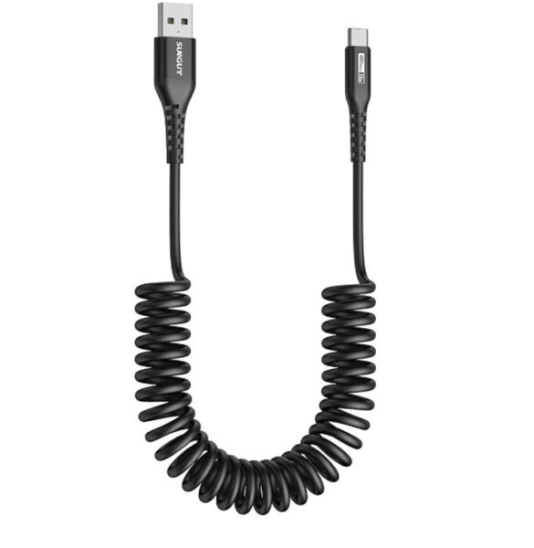 SUNGUY USB Type C ケーブル BB1723 コイル型 USB A to USB C 0.4mから1.5mまで伸びる 3A急速充電 データ転送 タイプC ケーブル