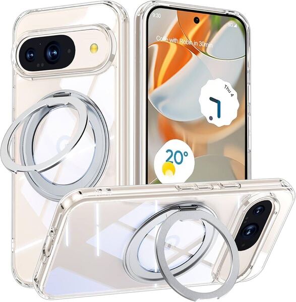 Google Pixel 9 / Pixel 9 Pro 用 ケース BB1637 Magsafe対応 ピクセル9 プロ カバー 360°回転スタンド Uovon スマホケース 携帯ケース