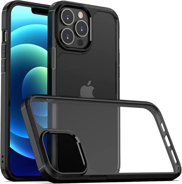 iPhone 13 ケース バンパーケース BB1658 ブラック 薄型 軽量 ガラスケース 黄ばみなし レンズ保護 TPUバンパー 米軍MIL規格ワイヤレス充電