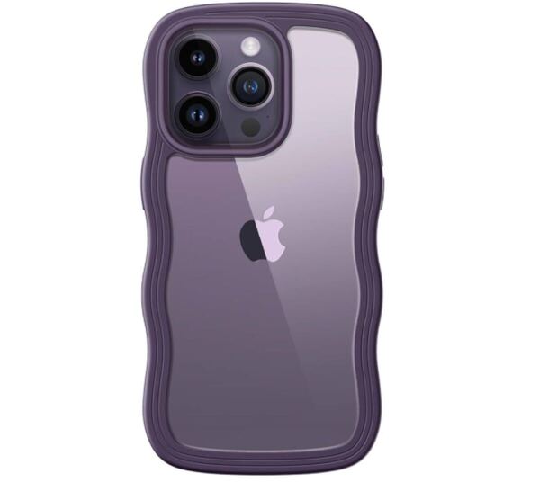 iPhone 14 Pro 6.1インチ用 ケース BB1675 波状フレーム うねうね 耐衝撃 スマホカバークリア ハードPCバック (ディープパープル)