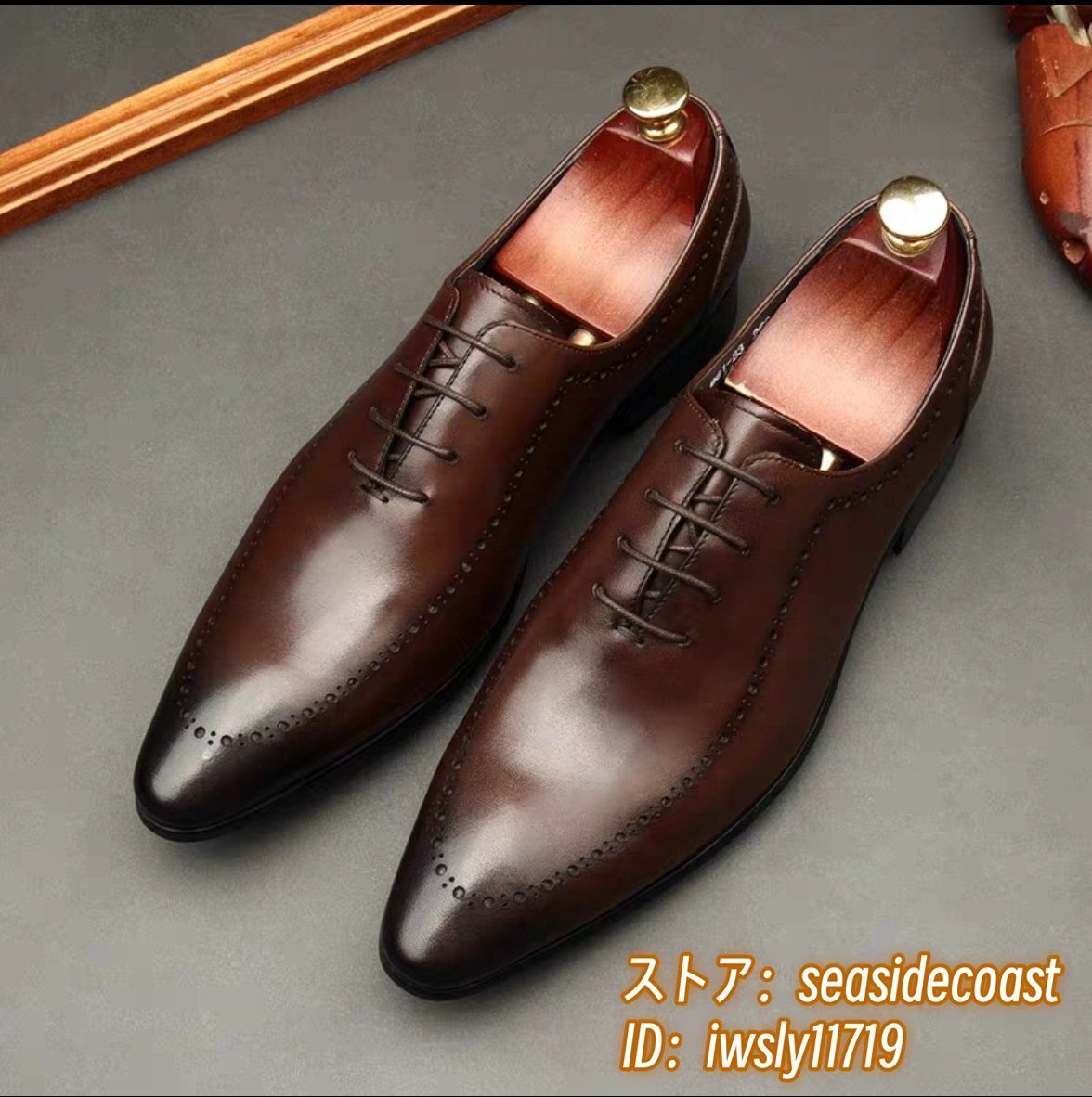 超美品■本革 ビジネスシューズ メンズ 牛革 革靴 レザーシューズ イギリス 職人手作り 紳士靴 超希少 シンプル 冠婚葬祭 珈琲色 25.0cm