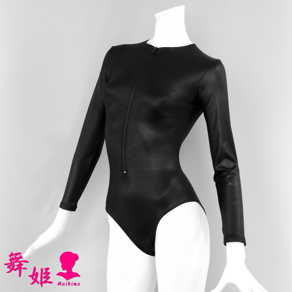 注目ショップ・ブランドのギフト 420XXL-T01) 長袖前F丸首レオタード (艶光沢ブラック) レオタード レオタード