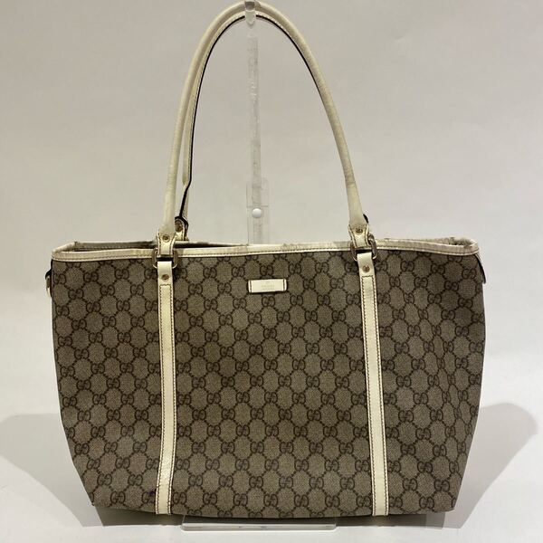 L00009 *GUCCI* グッチ GGスプリーム トートバッグ 茶×白