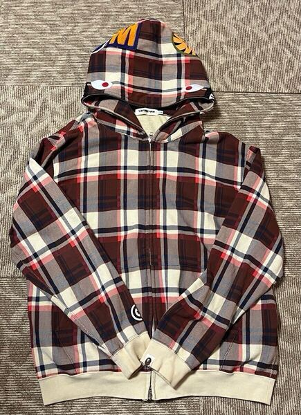 美品 NFS限定 シャークパーカー ラブジェネチェック サイズL A BATHING APE シャークパーカー ア ベイシング エイプ ベイプ BAPE 15周年