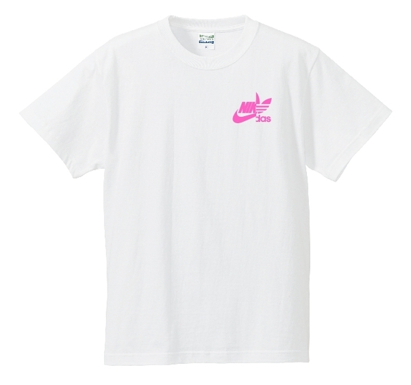 ナイダス XXXLサイズ ワンポイントTシャツ ホワイト×蛍光ピンク