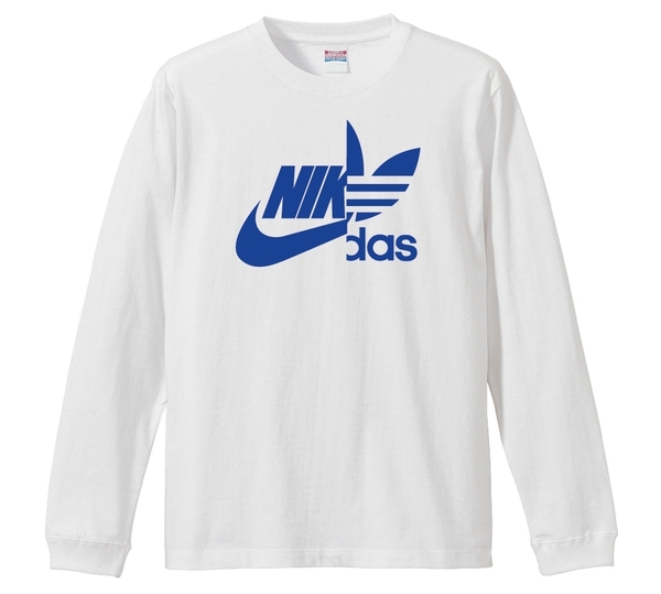 ナイダス XXLサイズ ロングスリーブ Tシャツ ホワイト×ロイヤルブルー