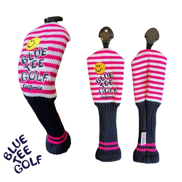 ■1-3【ピンク・ネイビ】ブルーティーゴルフ 【Newカリフォルニアストライプ】ユーティリティ用ヘッドカバー CAUT1 BLUE TEE GOLF 送料無料