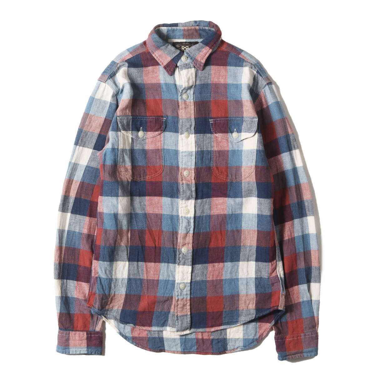 ＲＲＬインディゴチェックシャツ　Ｓサイズ セール】インディゴ チェック ダブルフェイスド ワークシャツ