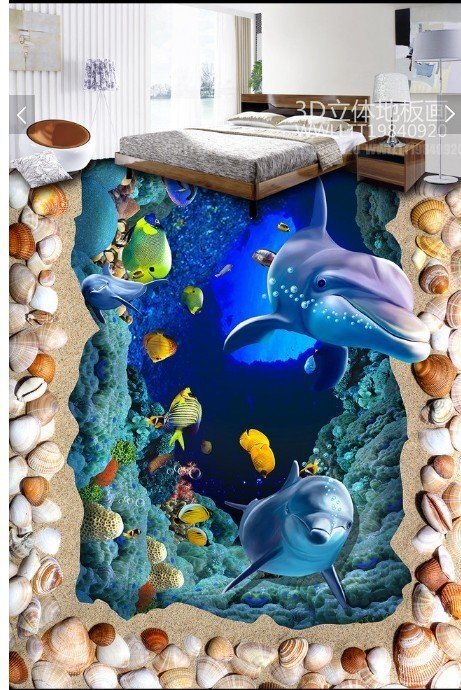 C639 巨大 3D フロアマット 1.3m*2.2m* 海 水族館 風景 景色 リフォーム リメイク 防音 断熱 滑り止めシート 床 壁 天井 はがせるシール