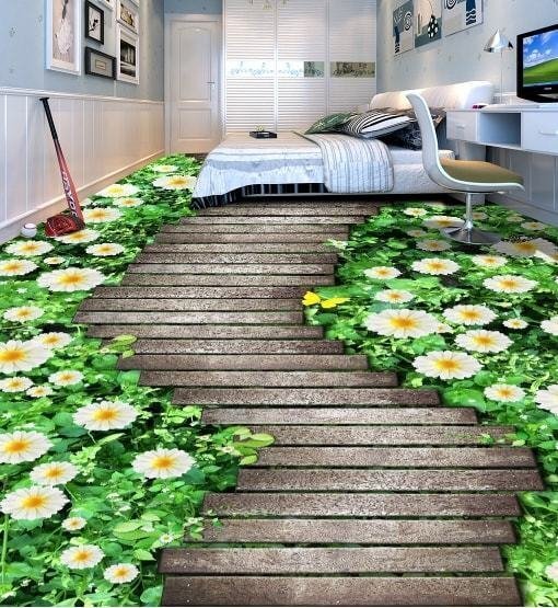 C348 巨大 3D フロアマット 1m*2m* 自然 葉っぱ 石 芝生 花 木 空 風景 景色 防音 断熱 滑り止めシート 床 壁 天井 はがせるシール