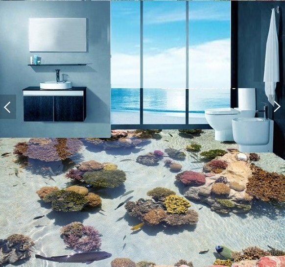 C642 巨大 3D フロアマット 3m*5m* 和モダン 形成池 鯉 滝 風景 景色 リフォーム 防音 断熱 滑り止めシート 床 壁 天井 はがせるシール