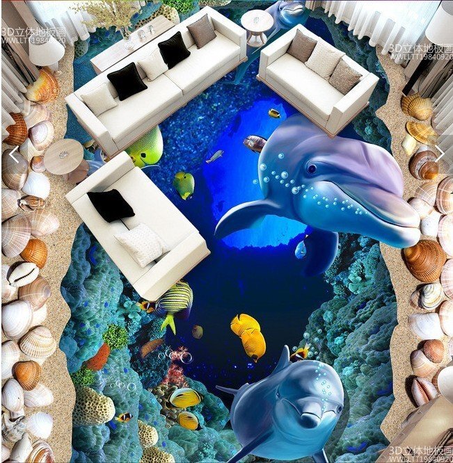 C639 巨大 3D フロアマット 1.3m*2.2m* 海 水族館 風景 景色 リフォーム リメイク 防音 断熱 滑り止めシート 床 壁 天井 はがせるシール