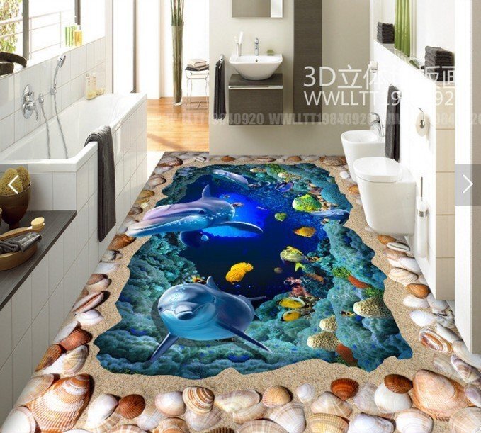 C639 巨大 3D フロアマット 1.3m*2.2m* 海 水族館 風景 景色 リフォーム リメイク 防音 断熱 滑り止めシート 床 壁 天井 はがせるシールその他