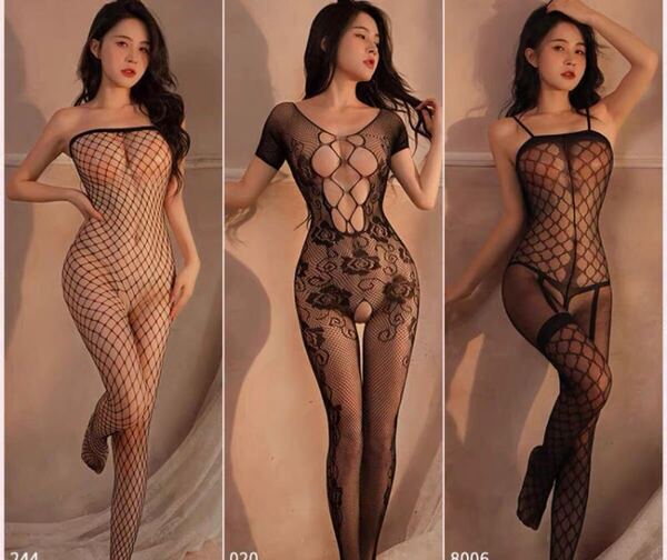 NO31セクシーランジェリー 穴あきボディストッキング パンストOLコスプレ3枚セット