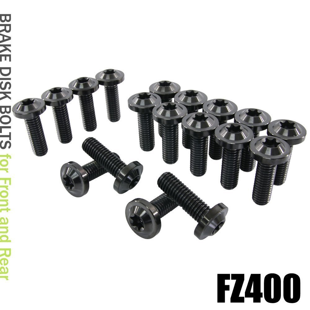メール便OK! チタンボルト ヤマハ FZ400専用 ブレーキディスクボルト 前後セット フロント リア 18本セット M8×25 P1.25 ブラック